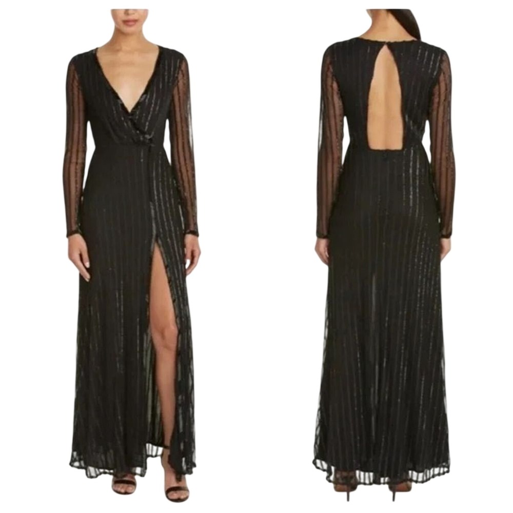 THE JETSET DIARIES Fiesta Faux Wrap Maxi Dress Black Sequin & Beaded XS - Picture 1 of 12